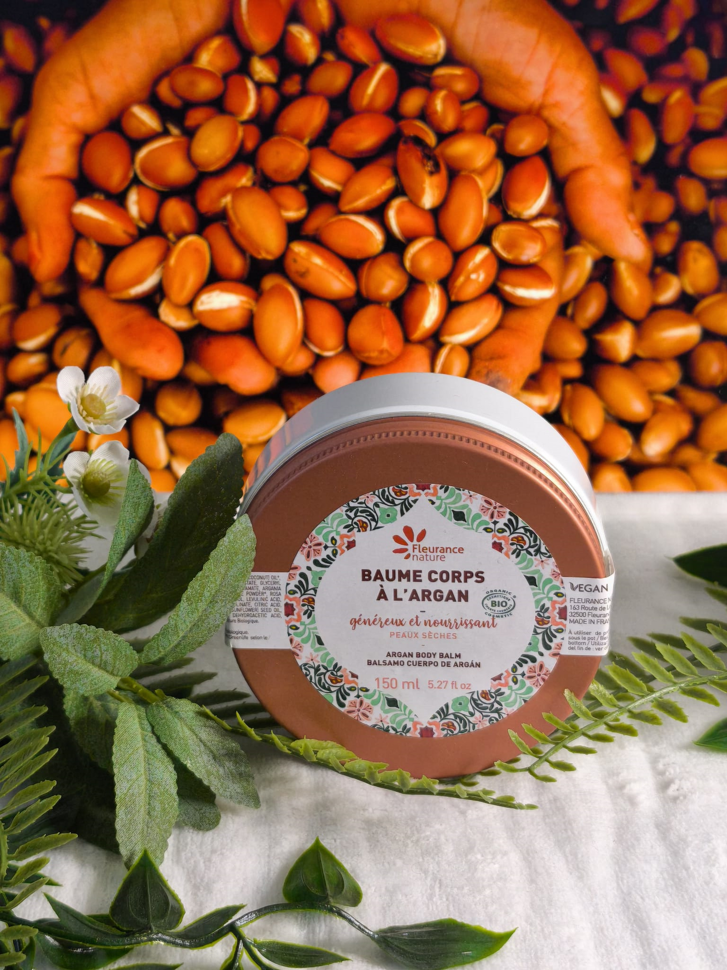 Baume corps genereux nourrissant a l'argan bio 150 ml certifié Bio Cosmos Ecocert- Soin Corporel femme & homme Bio à l'argan- Fabriqué en France