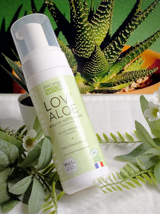 Mousse Nettoyante Bio Lov'Aloe - Aloe Vera, Glycérine, Protéines de Riz, 99,6% d'ingrédients d'origine naturelle - 150ml