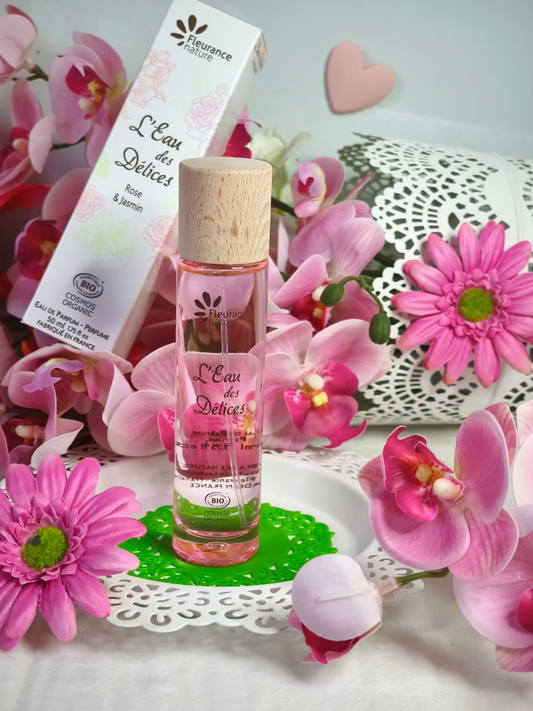 Parfum l'eau des delices rose et jasmin bio